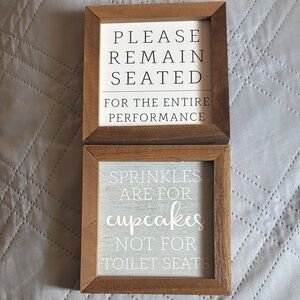 Wooden Bathroom Wall Art Set - Brown, Grey, and White